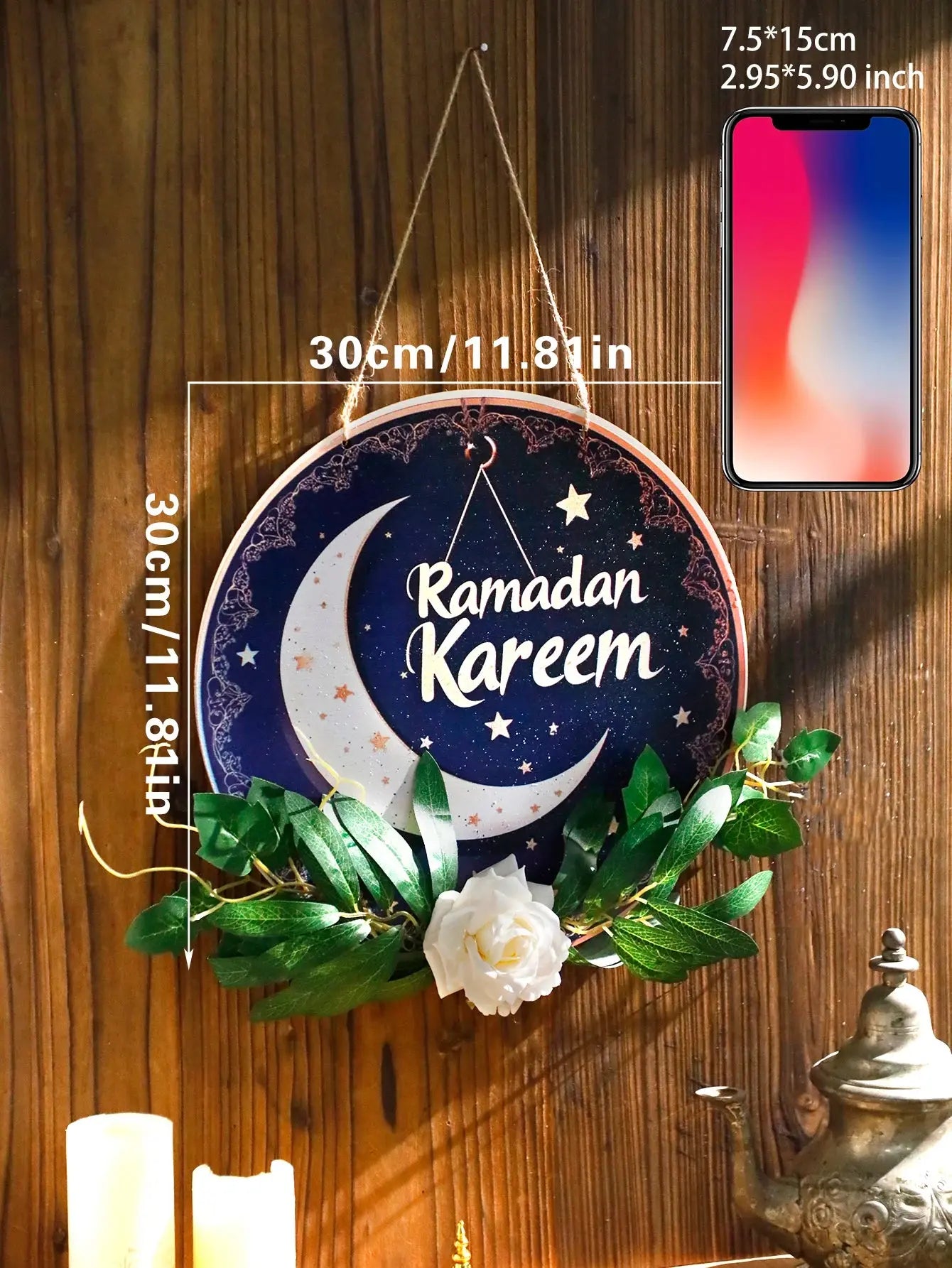 Floral Ramadan Kareem Hanging Door Sign – Moon & Star Lantern Decor for Home Noels Strive