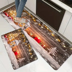 Christmas Snow Scene Kitchen Rug Set – 2-Piece Holiday Welcome Mat for Living Room Noels Strive