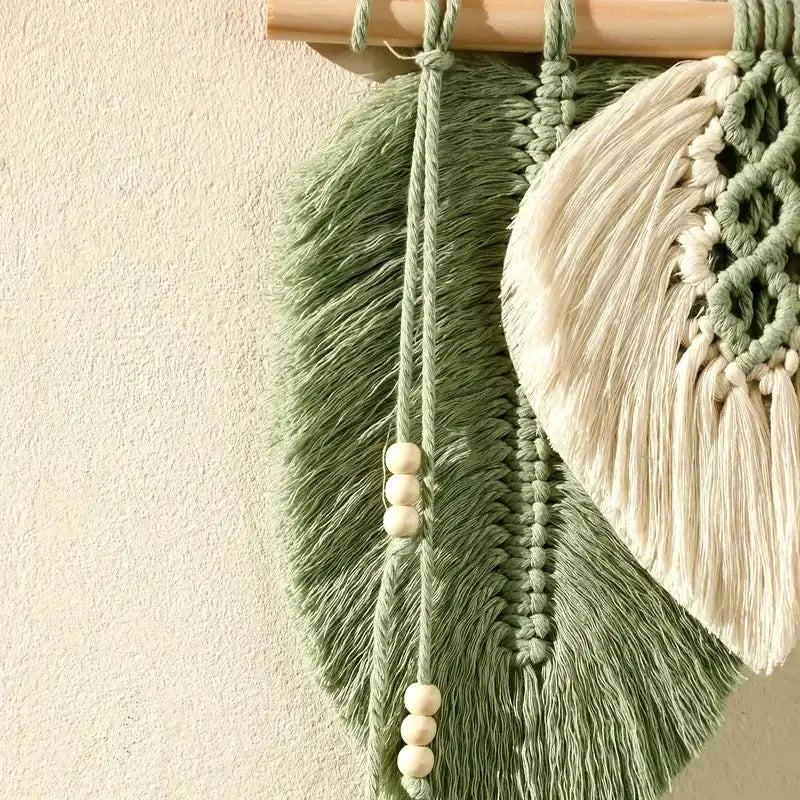 Handmade Boho Macrame Leaf Wall Hanging – Woven Fiber Art Tapestry for Bedroom Decor Noels Strive