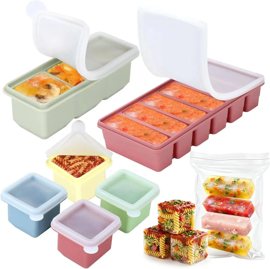 6-Piece Silicone Freezer Tray Set – BPA-Free 1/2 Cup Food Storage Molds with Lids Noels Strive