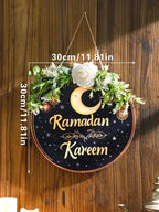 Floral Ramadan Kareem Hanging Door Sign – Moon & Star Lantern Decor for Home Noels Strive