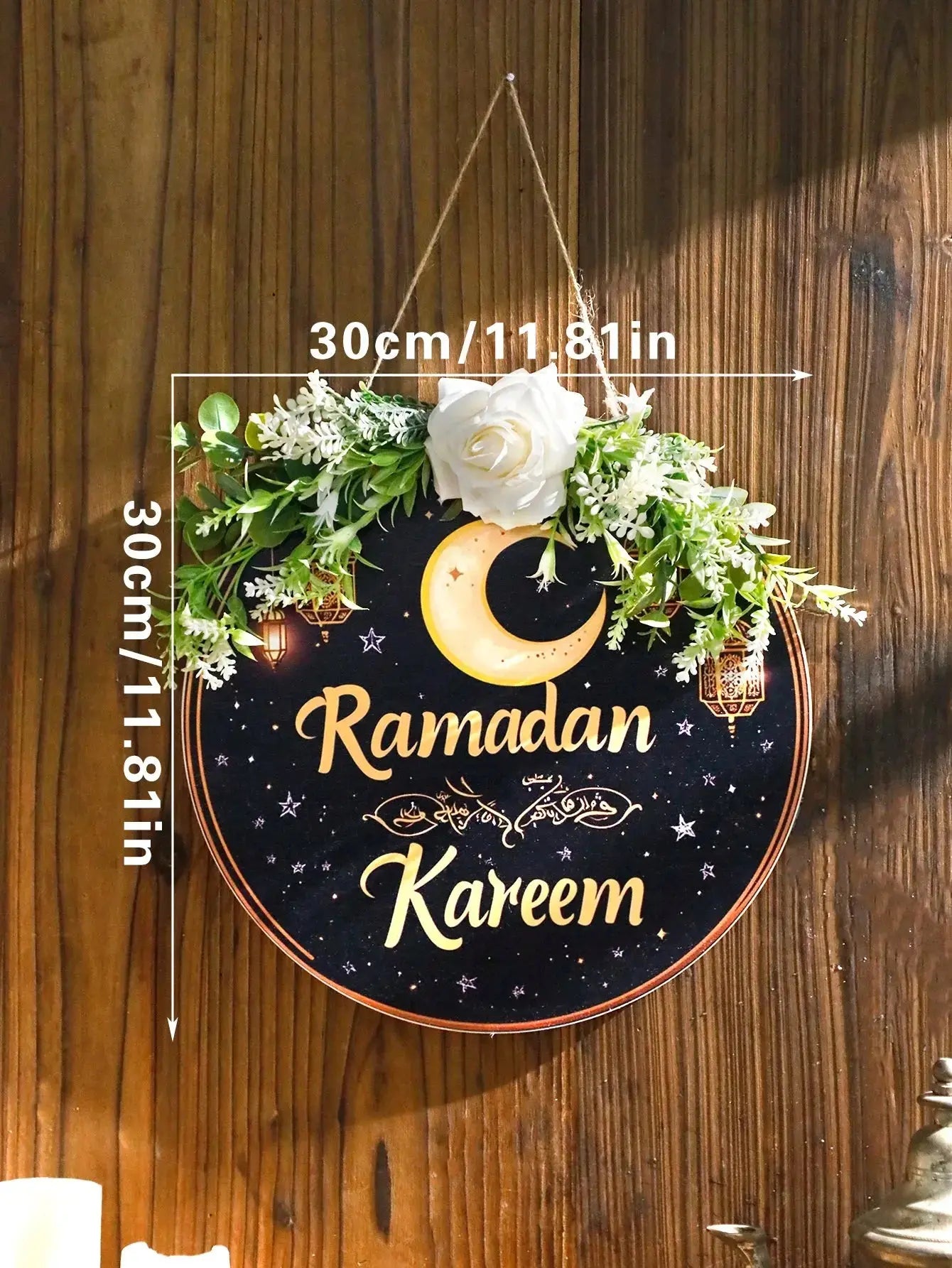 Floral Ramadan Kareem Hanging Door Sign – Moon & Star Lantern Decor for Home Noels Strive