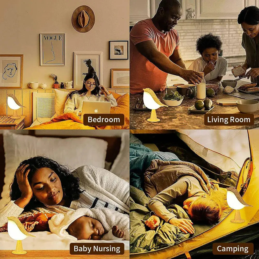 3-Color LED Cordless Bird Night Light – Dimmable Touch Control Living Room Lamp Noels Strive