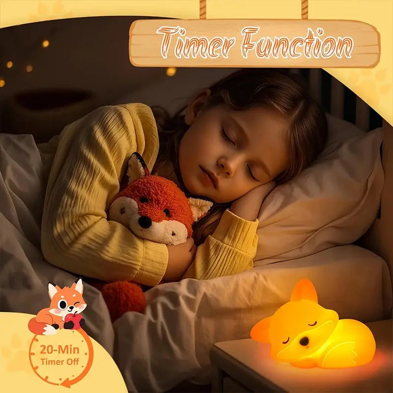Rechargeable Squishy Silicone Fox Night Light – Dimmable Bedside Lamp for Nursery Noels Strive