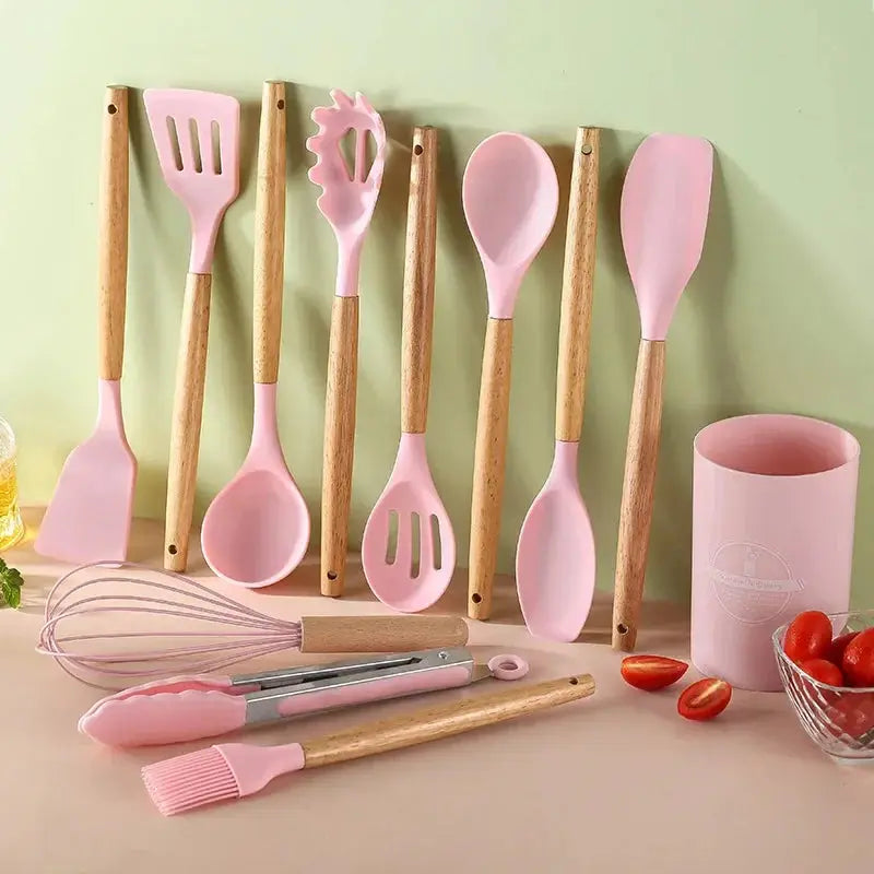 Premium 12-Piece Silicone Kitchen Utensil Set – Non-Stick Tools with Wooden Handles Noels Strive