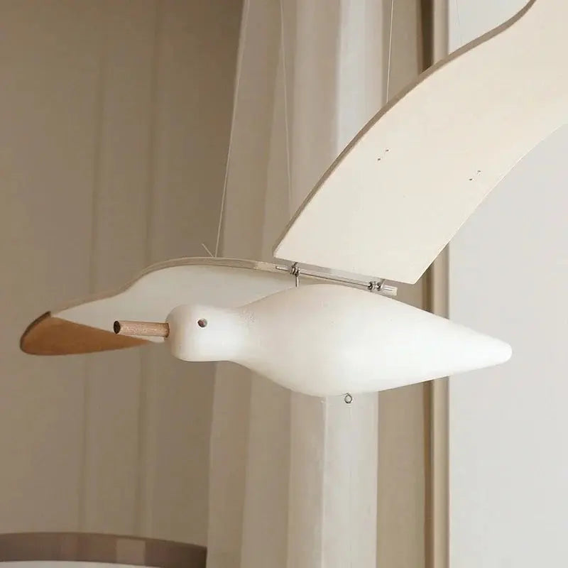 Handcrafted Natural Wood Flying Seagull - Hanging Mobile Decor for Nursery & Kids Noels Strive