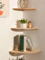 Modern Round Wooden Corner Shelf Floating Wall-Mounted Storage Living Room Noels Strive