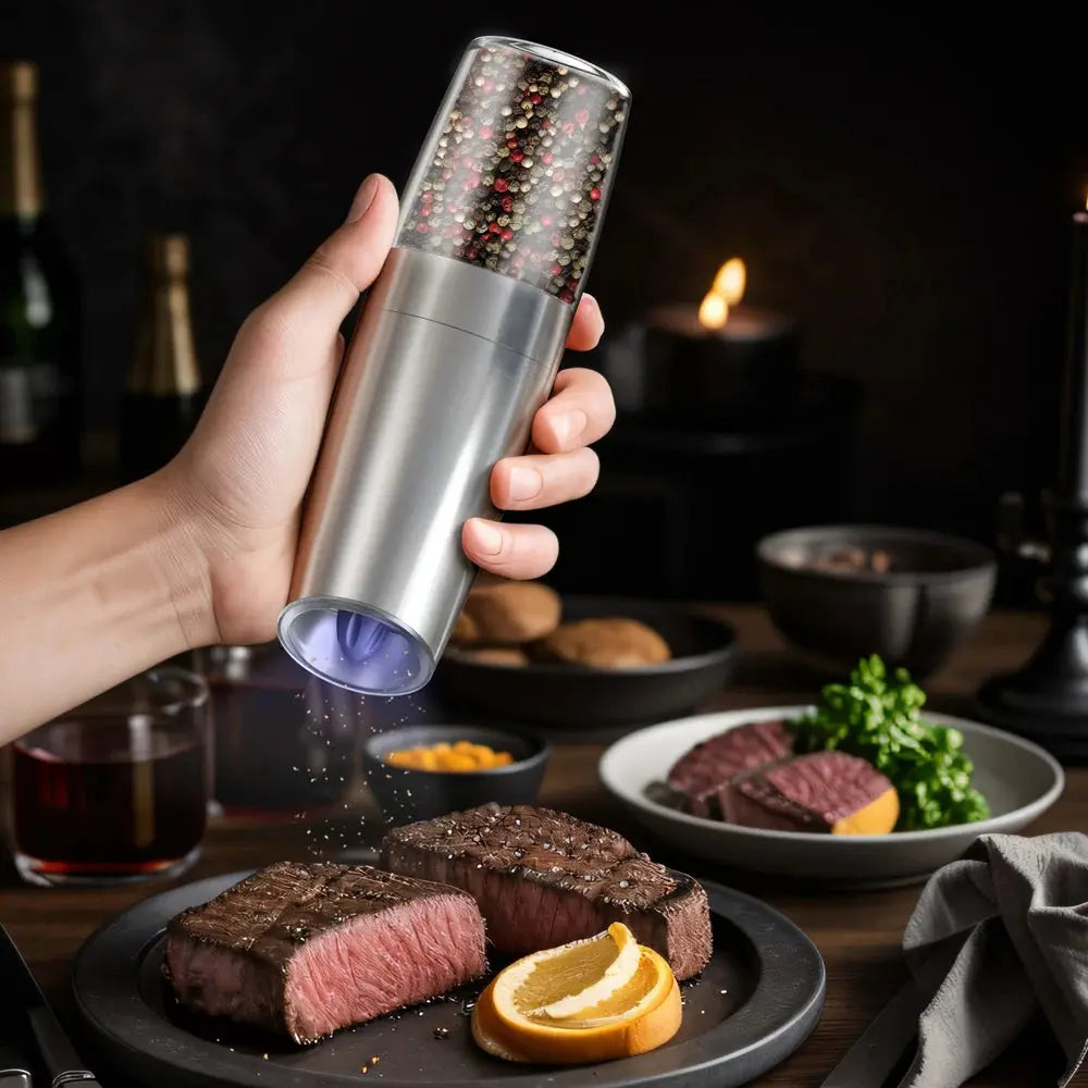 Automatic Electric Salt & Pepper Grinder Set – Adjustable Spice Mill with LED Light Noels Strive