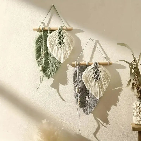 Handmade Boho Macrame Leaf Wall Hanging – Woven Fiber Art Tapestry for Bedroom Decor Noels Strive