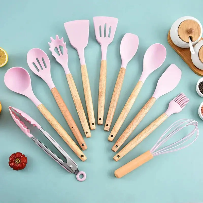 Premium 12-Piece Silicone Kitchen Utensil Set – Non-Stick Tools with Wooden Handles Noels Strive