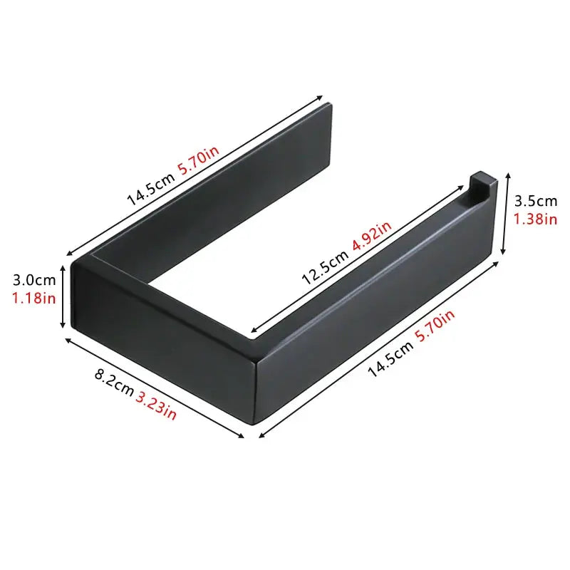 Self-Adhesive Black Matt Stainless Steel Toilet Paper Holder – Square No-Drill Tissue Rack Noels Strive