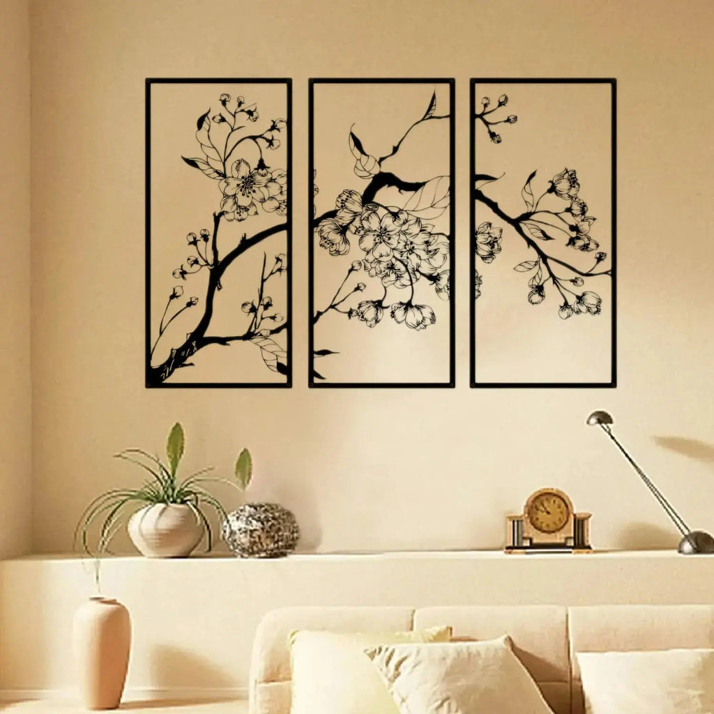 Modern 3-Piece Peach Blossom Metal Wall Art – Elegant Floral Decor for Home & Office Noels Strive