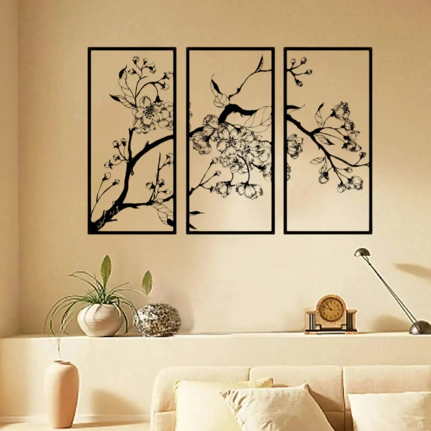 Modern 3-Piece Peach Blossom Metal Wall Art – Elegant Floral Decor for Home & Office Noels Strive