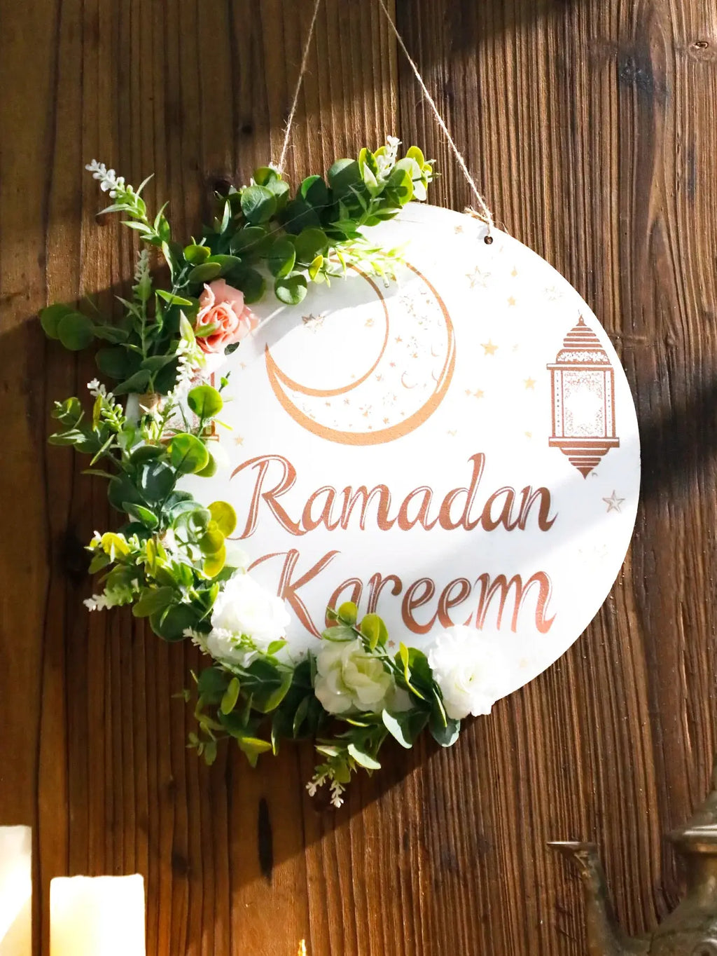 Floral Ramadan Kareem Hanging Door Sign – Moon & Star Lantern Decor for Home Noels Strive