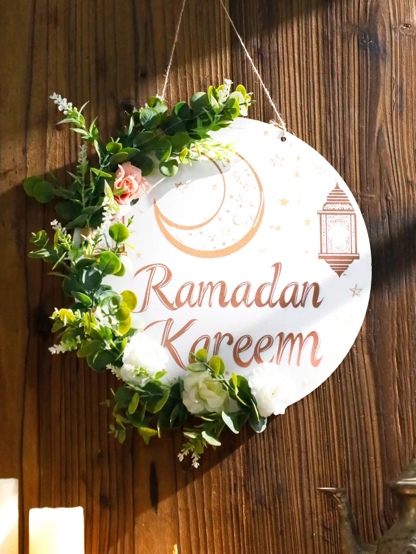 Floral Ramadan Kareem Hanging Door Sign – Moon & Star Lantern Decor for Home Noels Strive