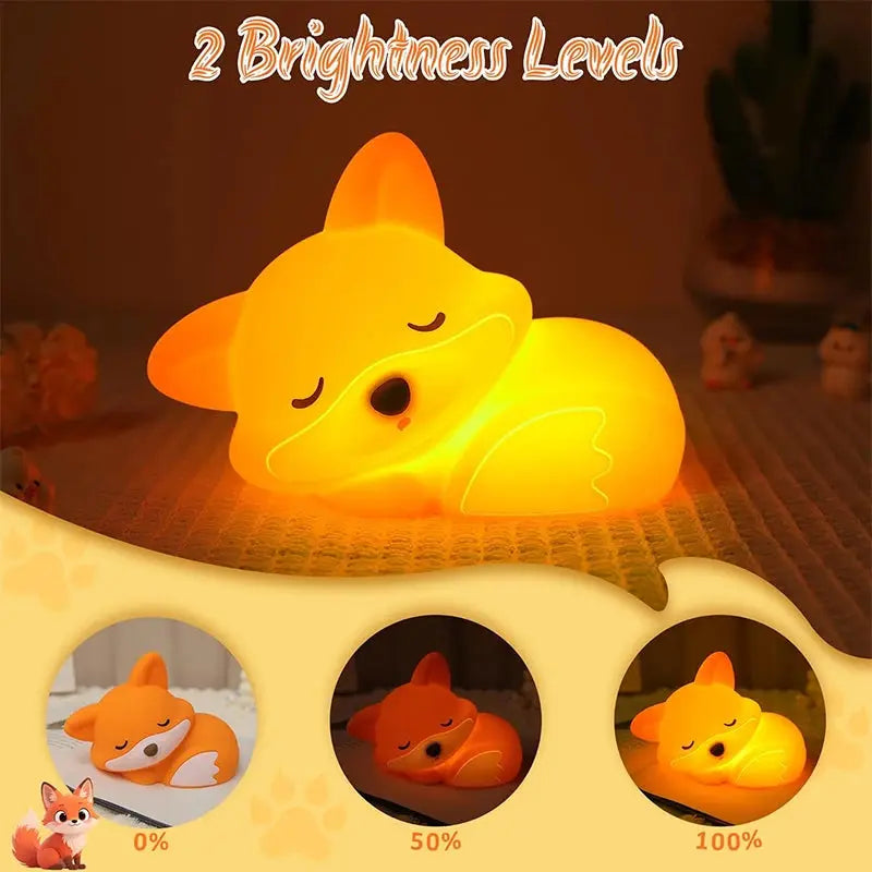 Rechargeable Squishy Silicone Fox Night Light – Dimmable Bedside Lamp for Nursery Noels Strive