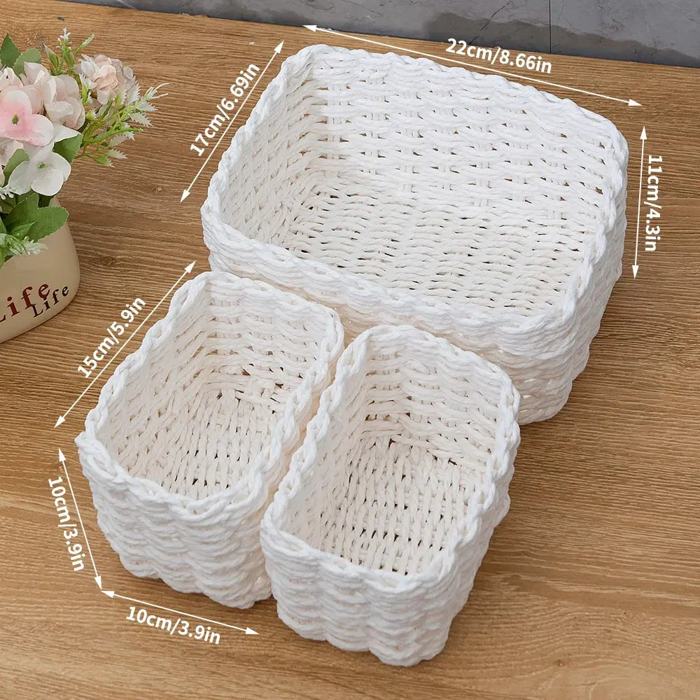 Handmade 3-Piece Woven Paper Rope Baskets – Decorative Round Storage Home Noels Strive