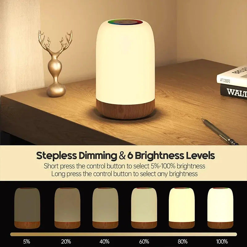Dimmable RGB LED Touch Lamp – Wood Grain Table Light with Timer for Bedroom Noels Strive