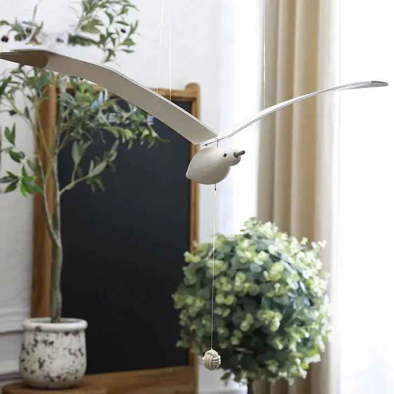 Handcrafted Natural Wood Flying Seagull - Hanging Mobile Decor for Nursery & Kids Noels Strive