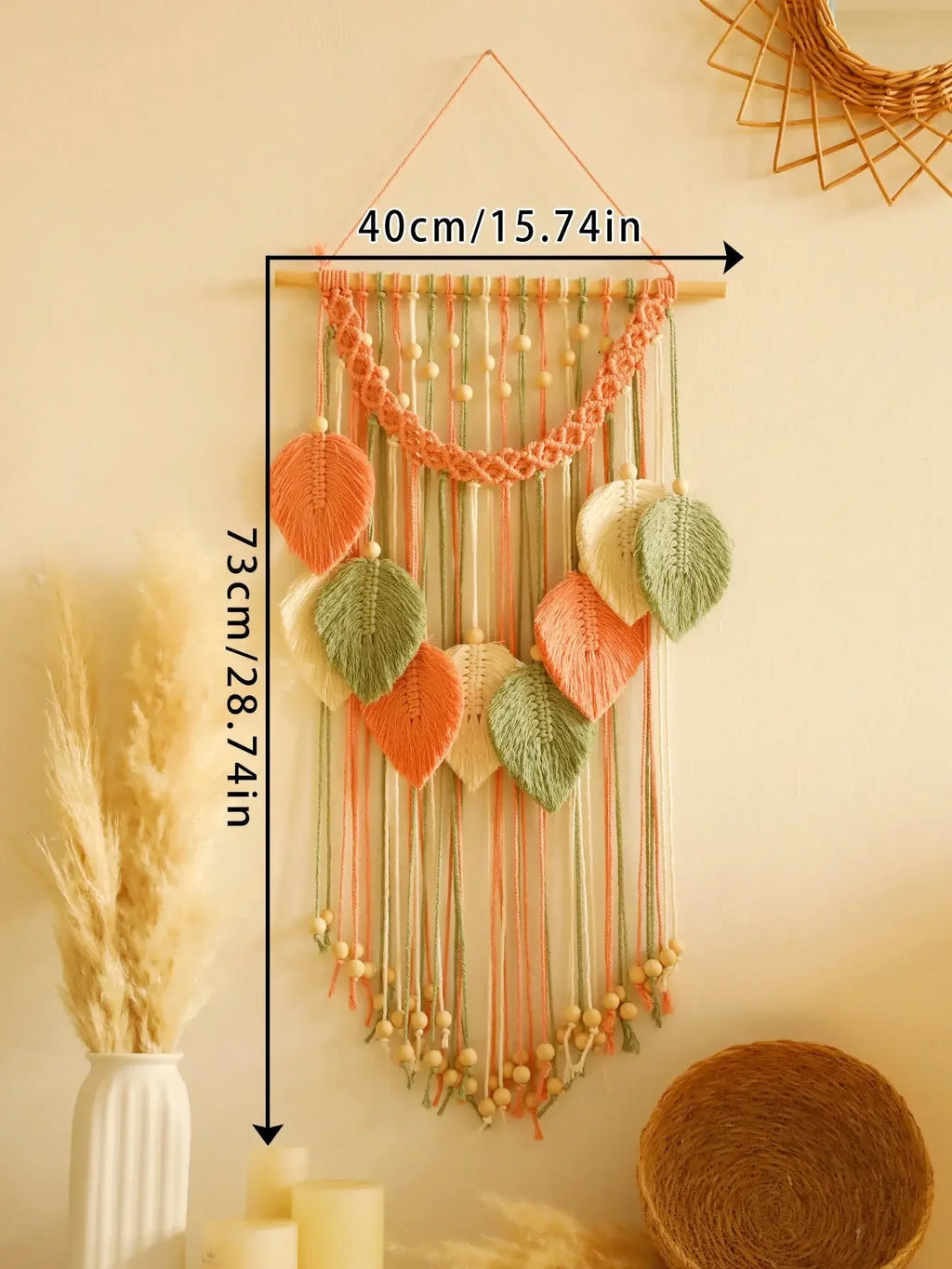 Handmade Boho Leaf Macrame Tapestry – Aesthetic Wall Art Decor for Home & Bedroom Noels Strive