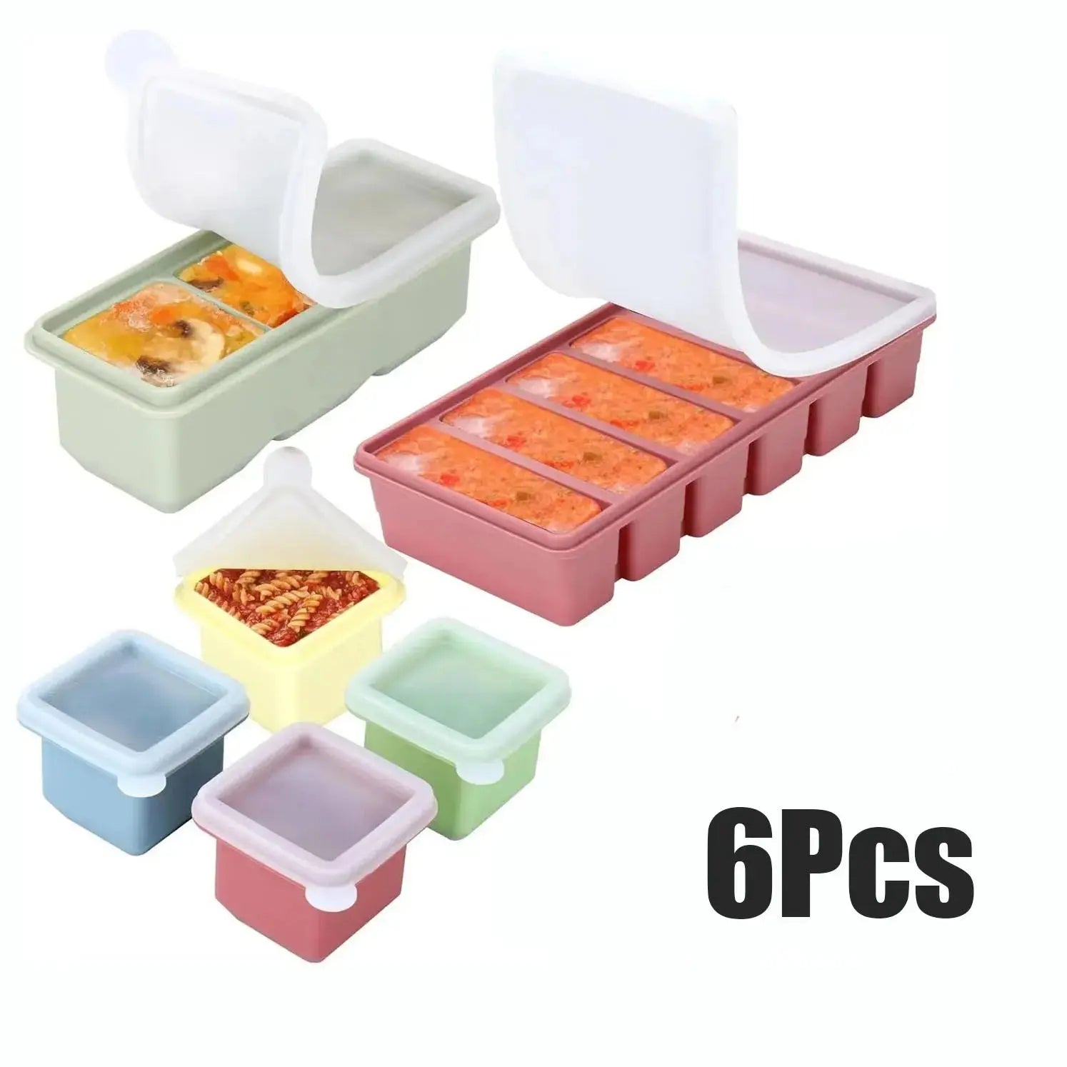 6-Piece Silicone Freezer Tray Set – BPA-Free 1/2 Cup Food Storage Molds with Lids Noels Strive