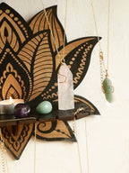 Lotus Crystal Wooden Display Shelf – Boho Black Floating Wall Shelf for Bedrooms Noels Strive