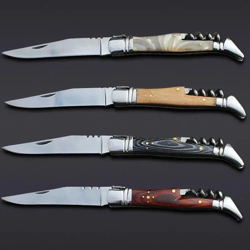 Laguiole Folding Pocket Knife – Portable Stainless Steel Steak Knife with Corkscrew Noels Strive