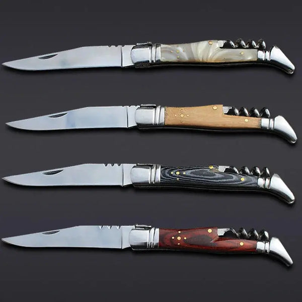 Laguiole Folding Pocket Knife – Portable Stainless Steel Steak Knife with Corkscrew Noels Strive