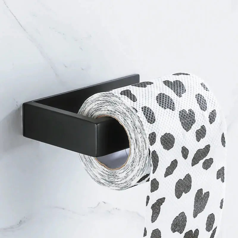 Self-Adhesive Black Matt Stainless Steel Toilet Paper Holder – Square No-Drill Tissue Rack Noels Strive