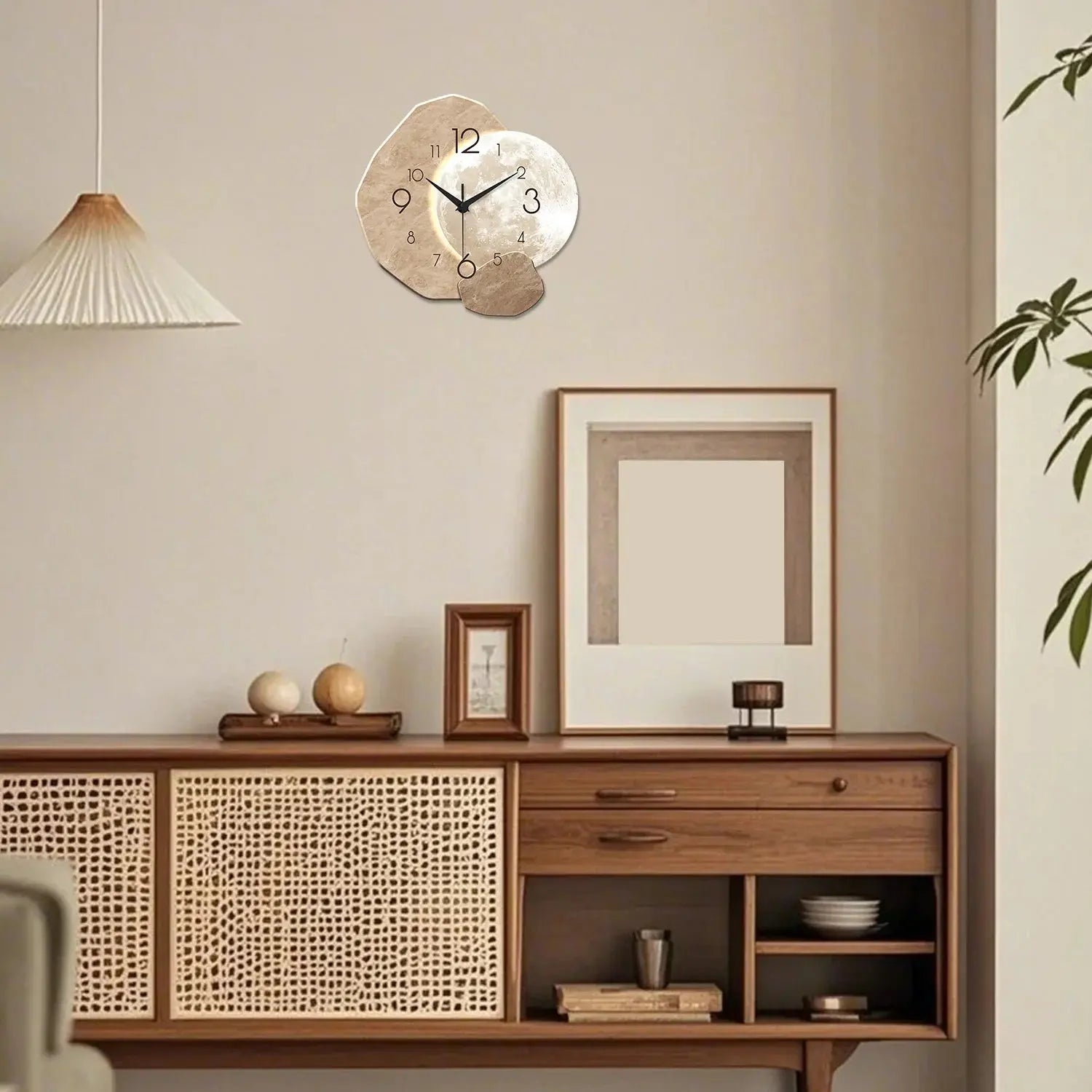 Modern Minimalist Moon Wall Clock – Silent Quartz Wooden Decor for Living Room Noels Strive