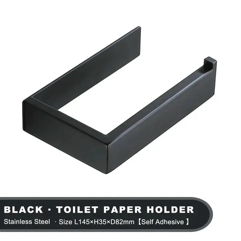 Self-Adhesive Black Matt Stainless Steel Toilet Paper Holder – Square No-Drill Tissue Rack Noels Strive