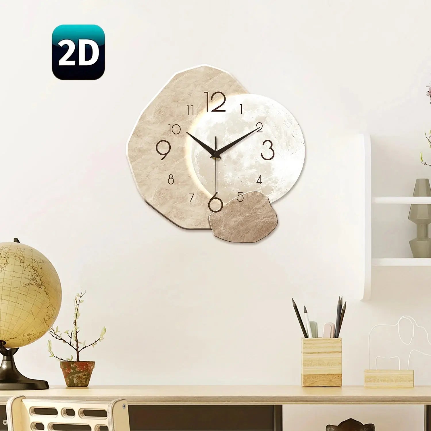 Modern Minimalist Moon Wall Clock – Silent Quartz Wooden Decor for Living Room Noels Strive