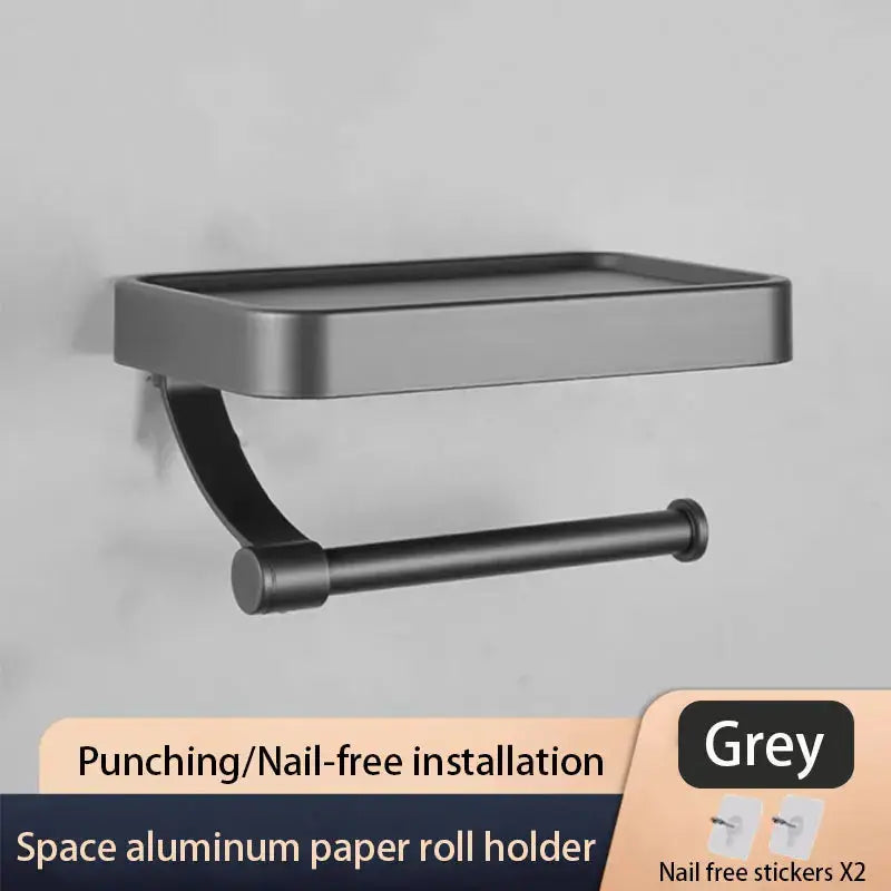 Nail-Free Aluminum Toilet Paper Holder – Wall Mounted Storage Shelf for Modern Bathrooms Noels Strive