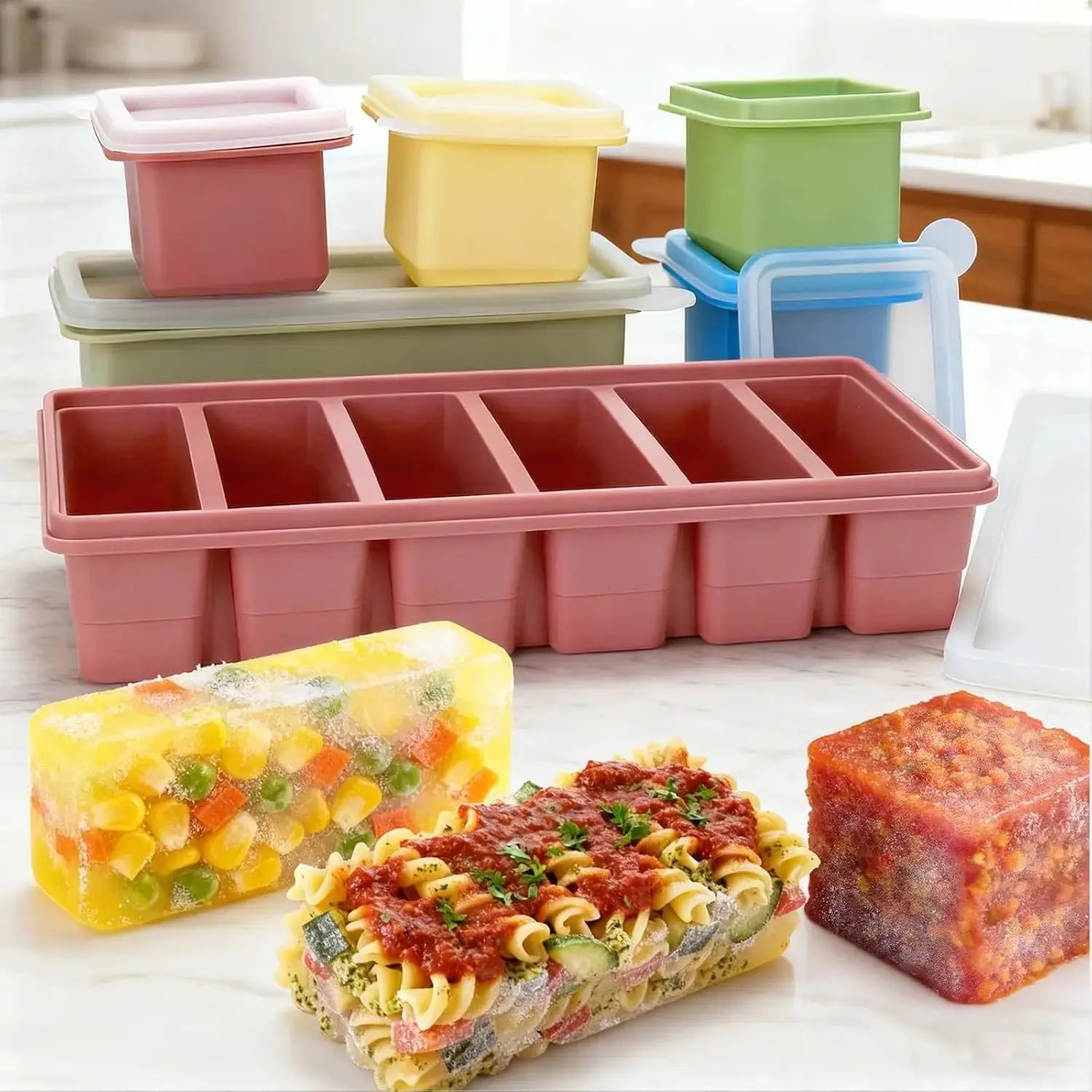 6-Piece Silicone Freezer Tray Set – BPA-Free 1/2 Cup Food Storage Molds with Lids Noels Strive