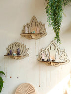 Lotus Crystal Wooden Display Shelf – Boho Black Floating Wall Shelf for Bedrooms Noels Strive