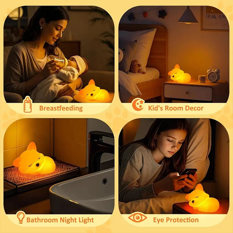 Rechargeable Squishy Silicone Fox Night Light – Dimmable Bedside Lamp for Nursery Noels Strive