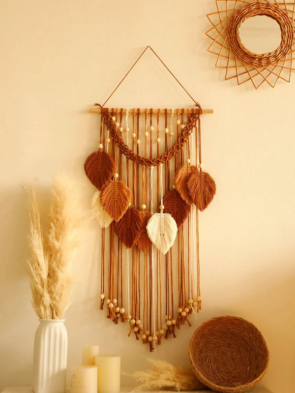 Handmade Boho Leaf Macrame Tapestry – Aesthetic Wall Art Decor for Home & Bedroom Noels Strive