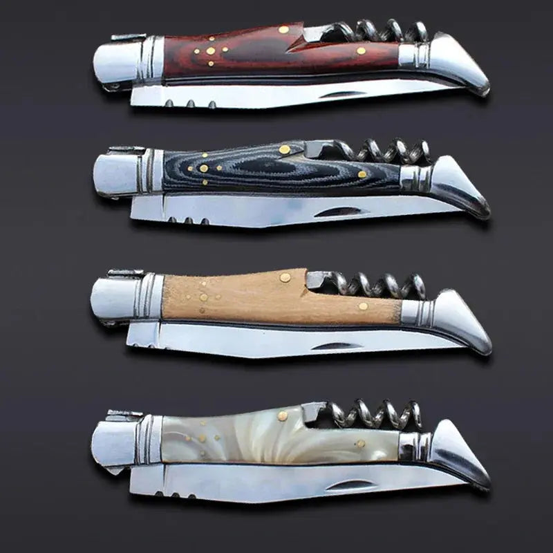Laguiole Folding Pocket Knife – Portable Stainless Steel Steak Knife with Corkscrew Noels Strive
