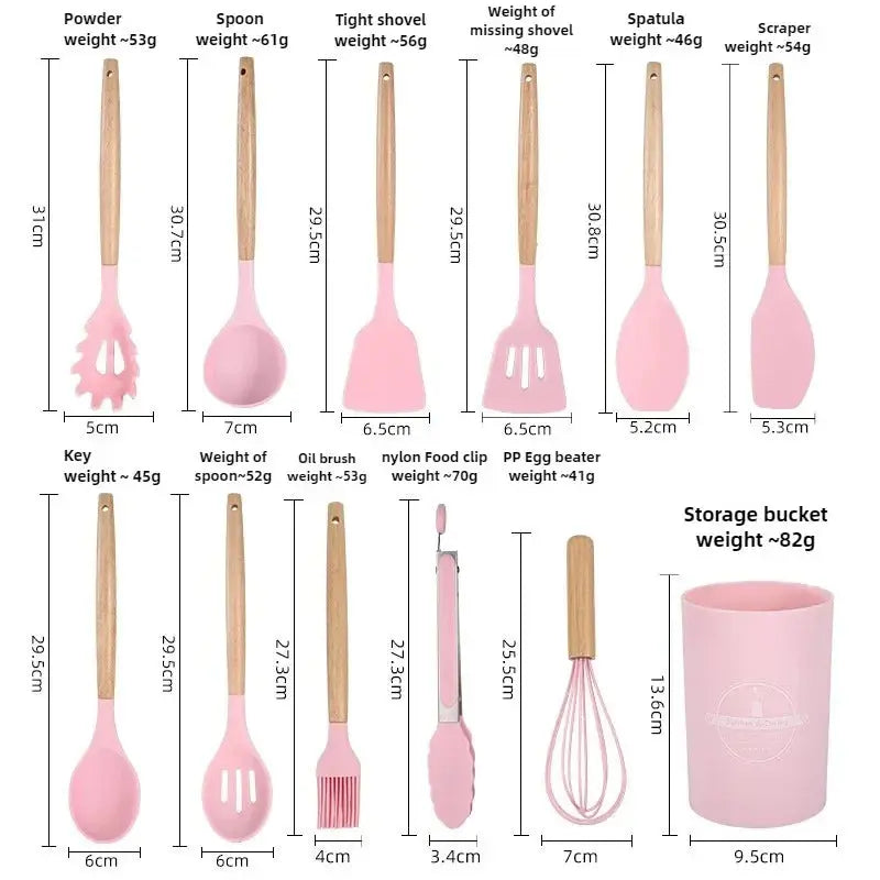 Premium 12-Piece Silicone Kitchen Utensil Set – Non-Stick Tools with Wooden Handles Noels Strive