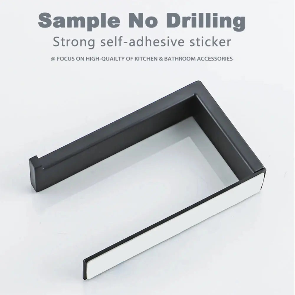 Self-Adhesive Black Matt Stainless Steel Toilet Paper Holder – Square No-Drill Tissue Rack Noels Strive