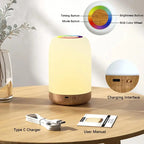 Dimmable RGB LED Touch Lamp – Wood Grain Table Light with Timer for Bedroom Noels Strive