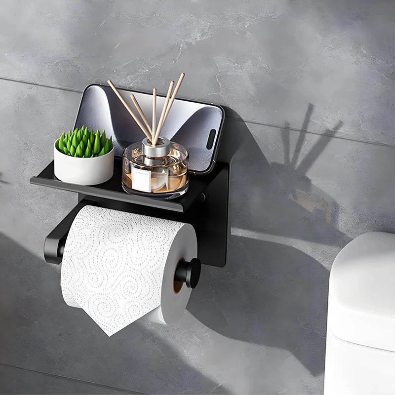 Self-Adhesive Stainless Steel Toilet Paper Holder with Phone Shelf – Wall-Mounted Organizer Noels Strive