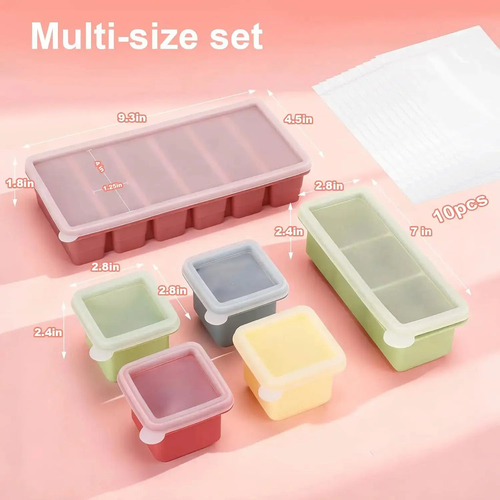 6-Piece Silicone Freezer Tray Set – BPA-Free 1/2 Cup Food Storage Molds with Lids Noels Strive
