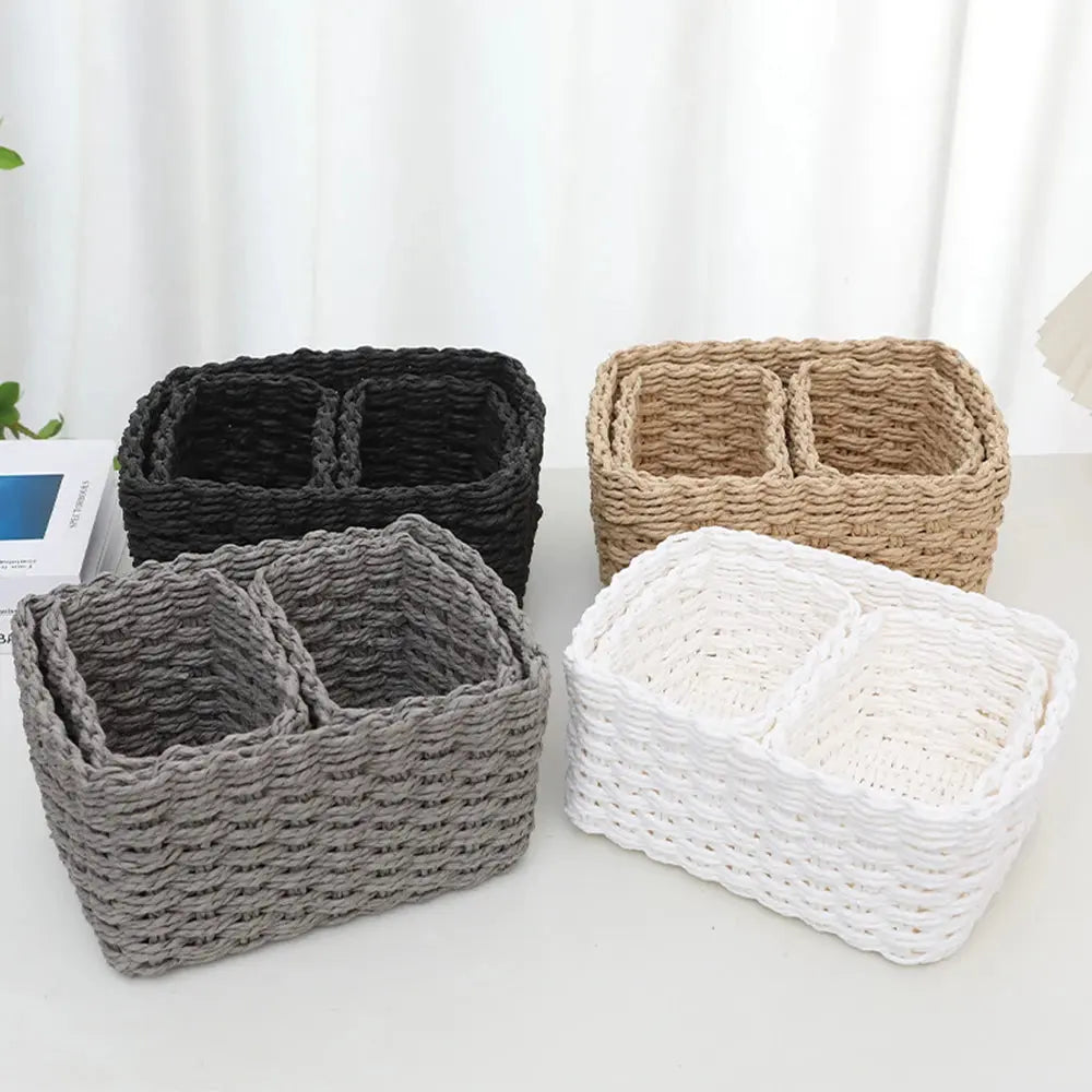 Handmade 3-Piece Woven Paper Rope Baskets – Decorative Round Storage Home Noels Strive