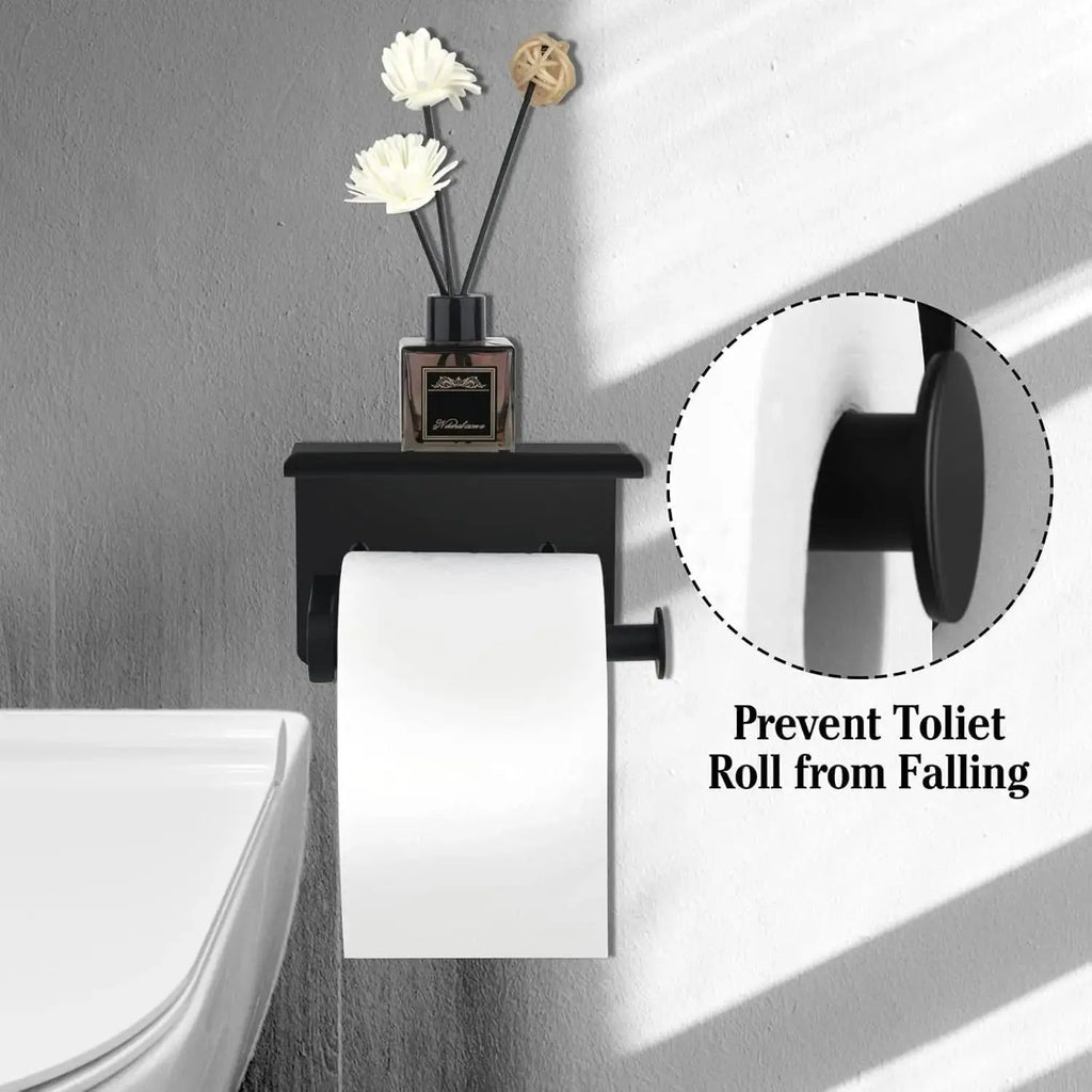 Self-Adhesive Stainless Steel Toilet Paper Holder with Phone Shelf – Wall-Mounted Organizer Noels Strive