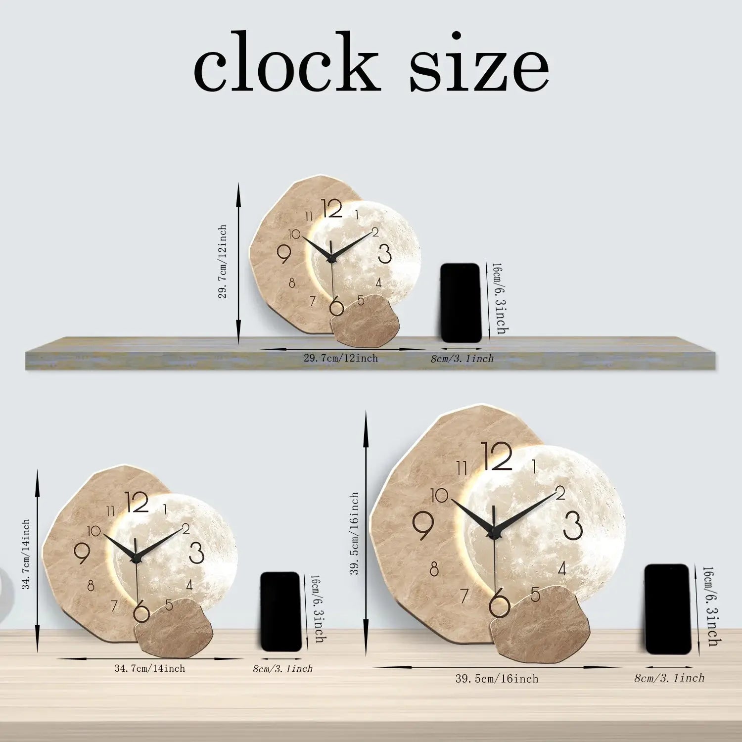 Modern Minimalist Moon Wall Clock – Silent Quartz Wooden Decor for Living Room Noels Strive