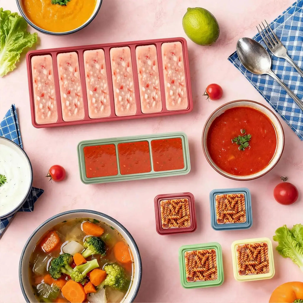 6-Piece Silicone Freezer Tray Set – BPA-Free 1/2 Cup Food Storage Molds with Lids Noels Strive
