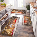 Christmas Snow Scene Kitchen Rug Set – 2-Piece Holiday Welcome Mat for Living Room Noels Strive