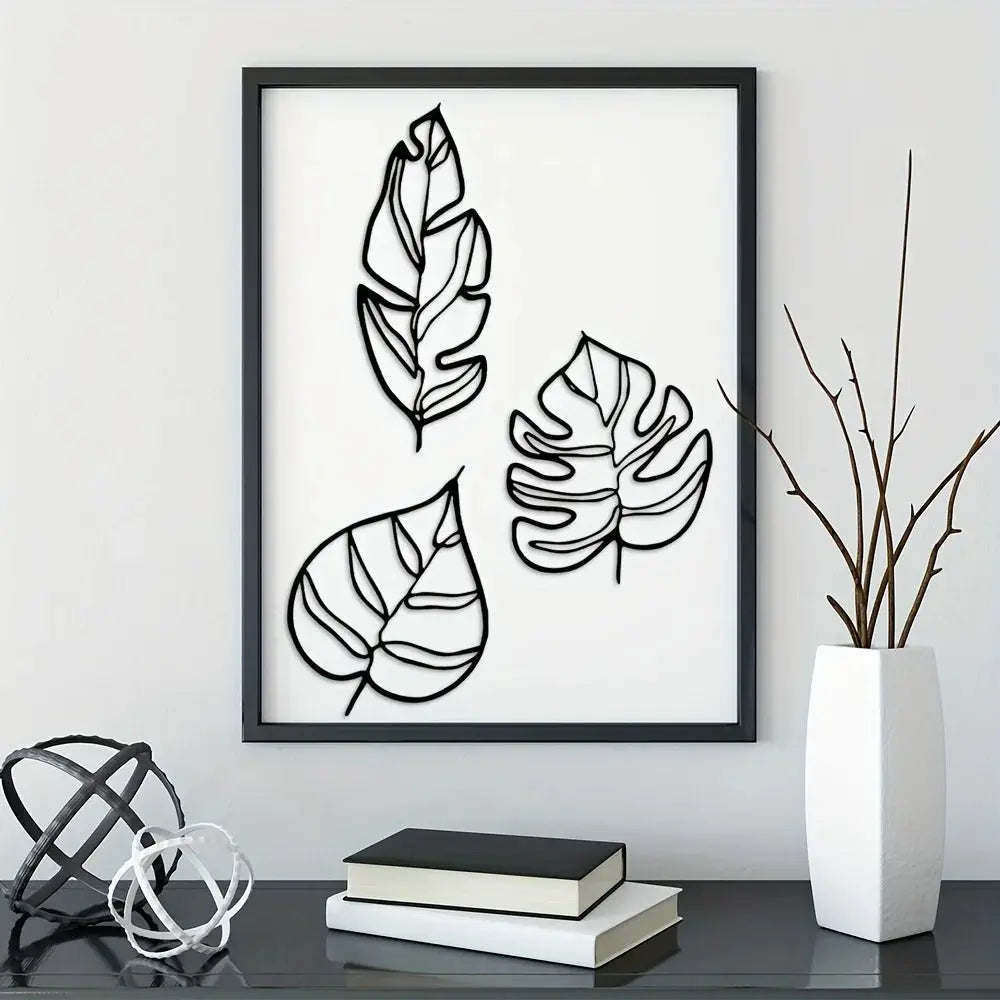 Modern 3-Piece Three Leaves Metal Wall Art – Elegant Hanging Decor for Home & Office Noels Strive