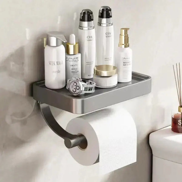 Nail-Free Aluminum Toilet Paper Holder – Wall Mounted Storage Shelf for Modern Bathrooms Noels Strive